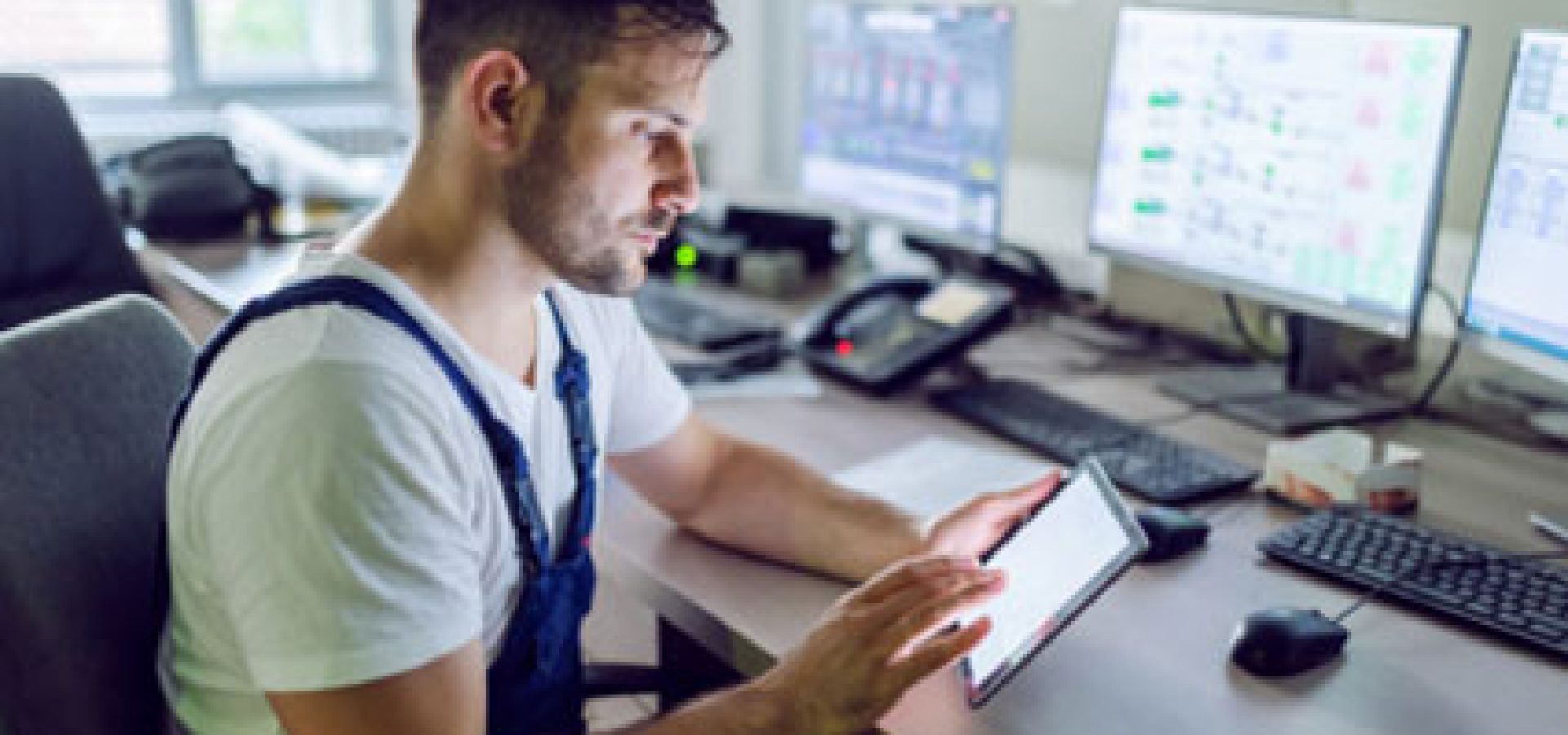 Employee checking the tablet